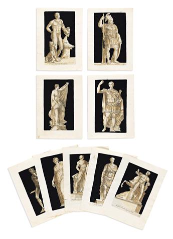 (ROMAN STATUARY.) Domenico de Rossi. Group of 13 hand-colored engraved plates from Raccolta di Statue Antiche e Moderne.